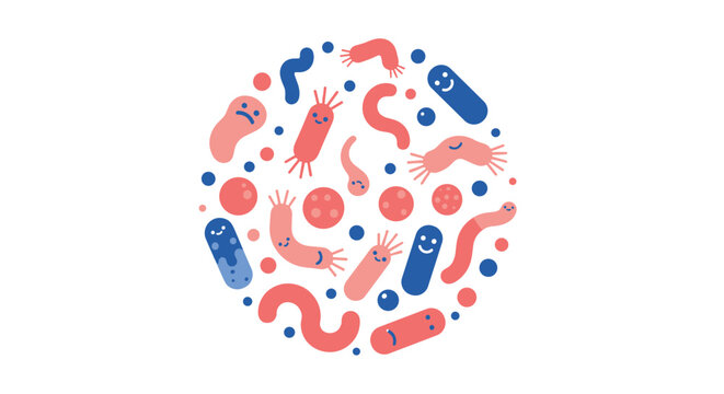Seamless pattern of various colorful bacteria and microorganisms for science medicine and health education.