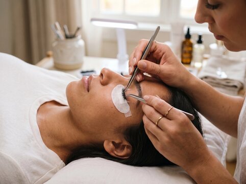 Professional Eyelash Extension Application in a Beauty Salon