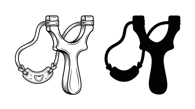 Slingshot Illustration And Silhouette On A White Background