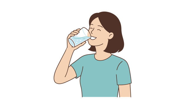 Woman happily drinking a glass of water with bubbles showing refreshment and hydration