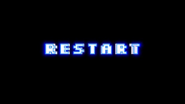 Restart text message 3d retro style spinning animation on black background