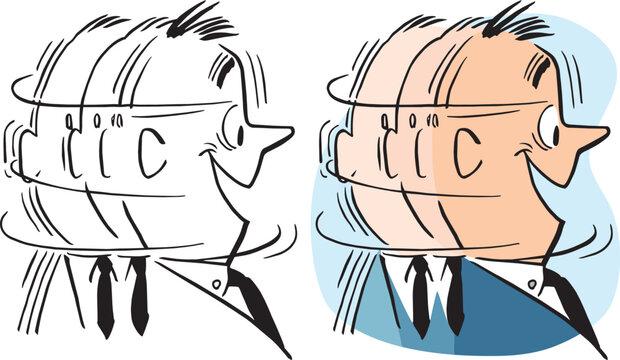 A vintage retro cartoon of a man whipping his head around to look at something interesting. 
