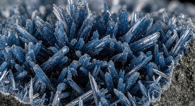 Macro closeup of dangerous blue asbestos fibers known as crocidolite showing the needlelike crystalline structure representing significant health risks and exposure
