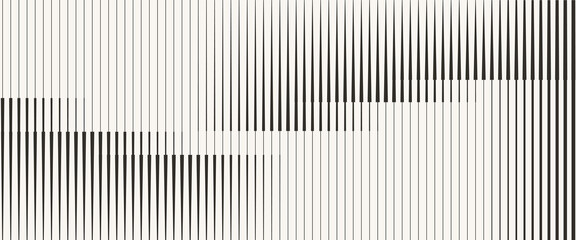 Vertical black lines on white background forming wave-like interference pattern. Abstract visualization of oscillation, amplitude, and modulation. vector eps 10 © Atti