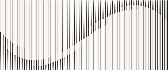 Vertical black lines on white background forming wave-like interference pattern. Abstract visualization of oscillation, amplitude, and modulation. vector eps 10 © Atti