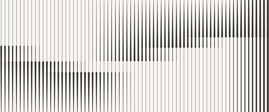 Vertical black lines on white background forming wave-like interference pattern. Abstract visualization of oscillation, amplitude, and modulation. vector eps 10