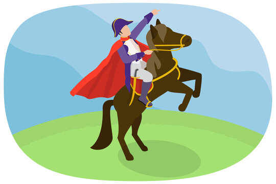 3D Isometric Flat  Illustration of Napoleon, French Historical Figure On Battlefield