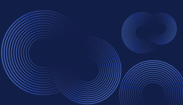 Abstract blue circular sound waves pattern with glowing light lines on a dark background Vector, illustration