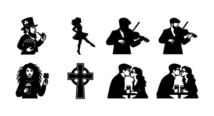 Irish Celebration Silhouettes: St. Patrick's Day Icons, Celtic Symbols, Couples © MRHASAN