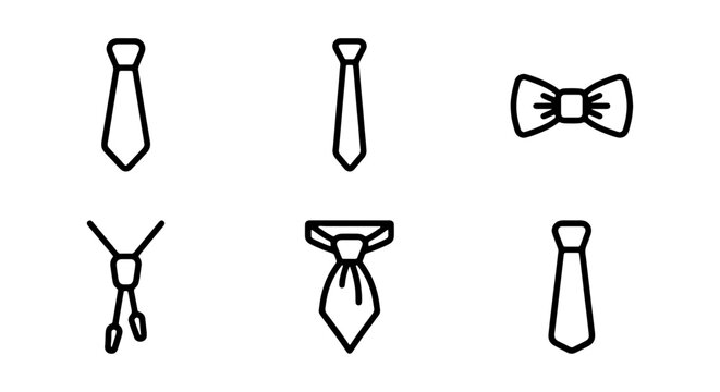 Neckwear Icons: Tie, Bow Tie, and Cravat Styles, Vector Graphics for Fashion and Formal Wear