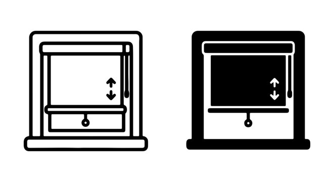 Window Blinds Icons, Roller Shade Symbols, Interior Design Elements
