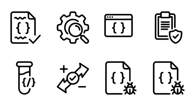 Coding Icons Set, Development Symbols, Software Debugging, Data Security Icons