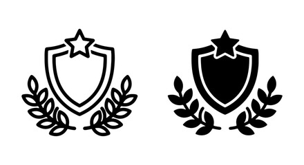 Obraz premium Award Shield Icons, Laurel Wreath Badges, Star Emblem Vector Graphics