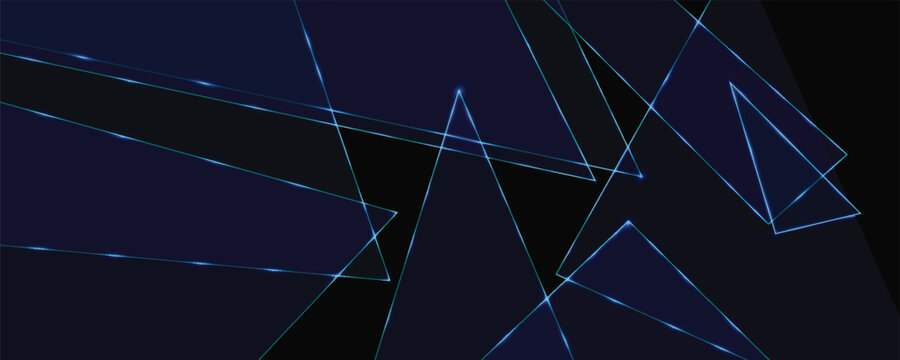 Abstract background featuring glowing neon blue geometric triangular shapes on a dark, sleek backdrop, creating a modern, high-tech, and futuristic digital design.