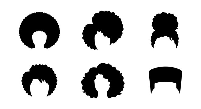 Afro Hairstyles Vector Icons, Black Hair Silhouettes, Diverse Styles
