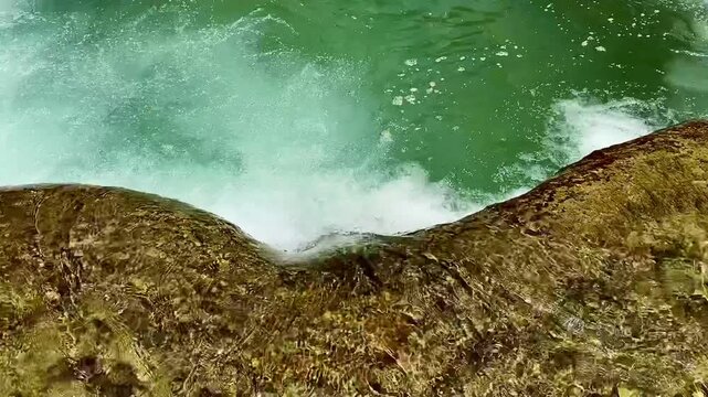 Turquoise Water Rushing Over Limestone Formations (Tamasopo, San Luis Potosi, Mexico)
