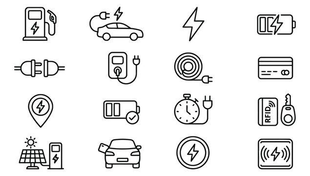 Electric vehicle charging icons and symbols