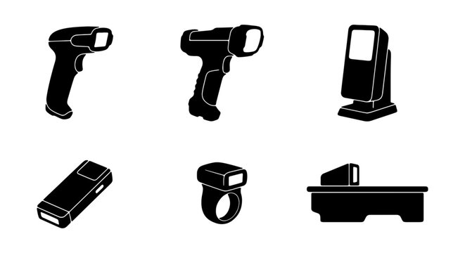 Barcode Scanner Icons, Retail POS Equipment, Data Capture Devices, Technology Set
