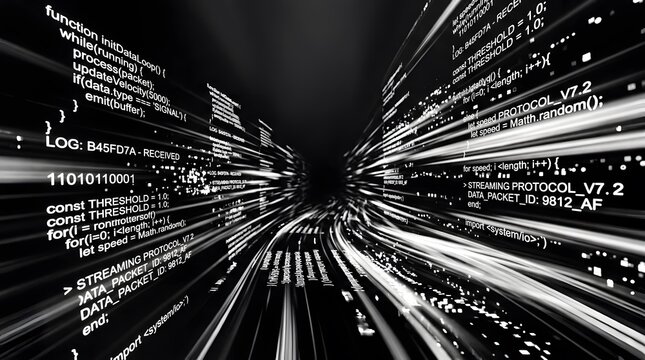 Futuristic Abstract Digital Code Streams and Data Flow Technology Background