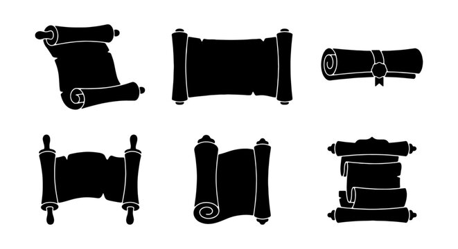 Scroll Set, Parchment Icons, Old Paper Rolls, Vintage Document Graphics