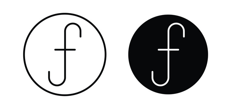 Florin sign vector icon set black filled and outlined style.