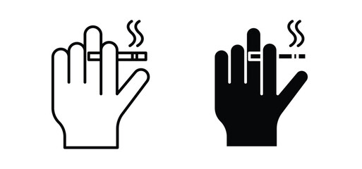 Fototapeta premium Hand holding cigarette vector icon set black filled and outlined style.