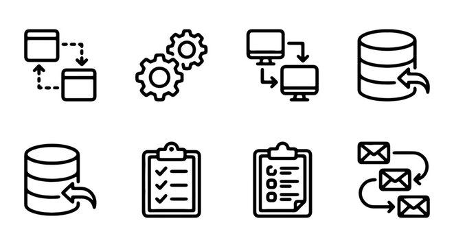 Data Flow Icons, Database Management, Workflow Charts, Email Communication