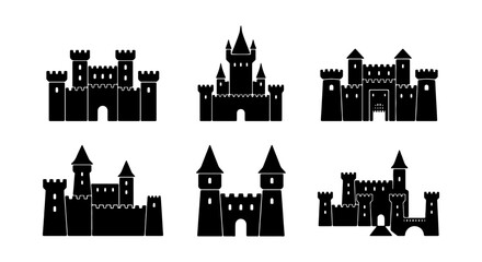 Medieval Castle Silhouettes, Fortress Icons Set, Royal Palace Vector Collection, Fantasy Building Graphics © ZARA