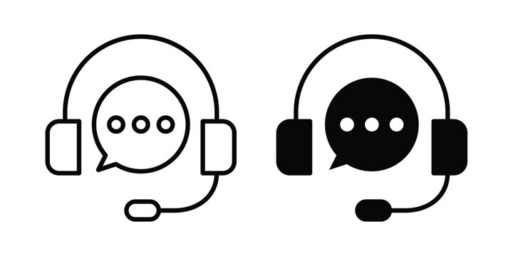 Support service headset icon design. Black outline pictogram