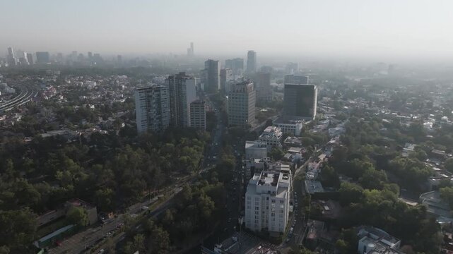 Panoramic aerial view of San Jeronimo area and corporate buildings in southern Mexico City