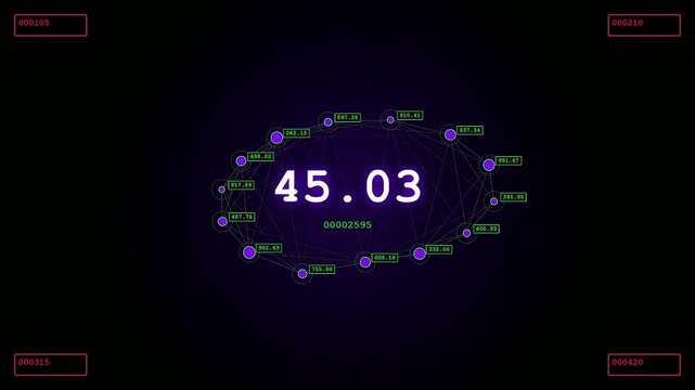This futuristic Transparent UI Dashboard displays complex digital data sets through animated numeric counters and network nodes representing a sophisticated cyber security monitoring system in action.