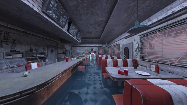 廃墟ドライブイン　3DCGレンダリング