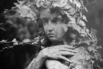 Obraz premium Gothic cemetery angel with peaceful yet tragic atmosphere.