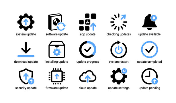 System update and software update icons on white background