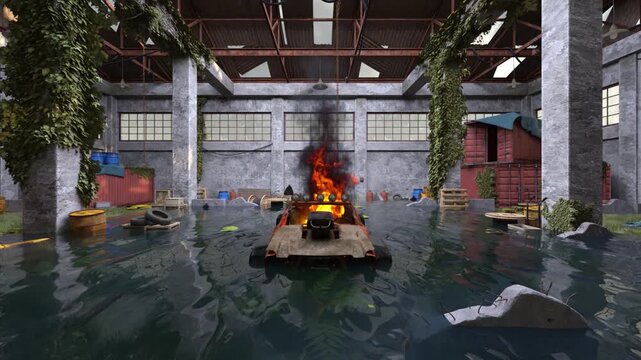 廃墟倉庫　3DCGレンダリング