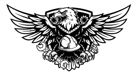 Obraz premium Eagle Mechanic Mascot Shield Illustration