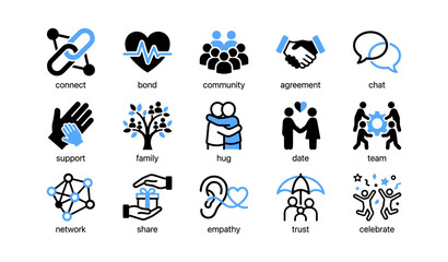 Fototapeta premium Community and social connection icons arranged in grid