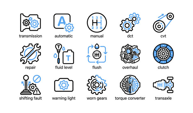 Transmission and gearbox icons showing drivetrain and service symbols