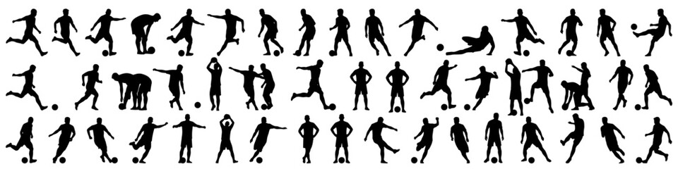 Obraz premium vector set of professional football players in various poses on transparent background