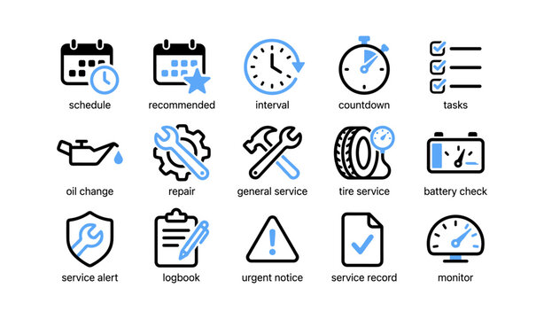 Vehicle maintenance icons displaying service options in grid layout