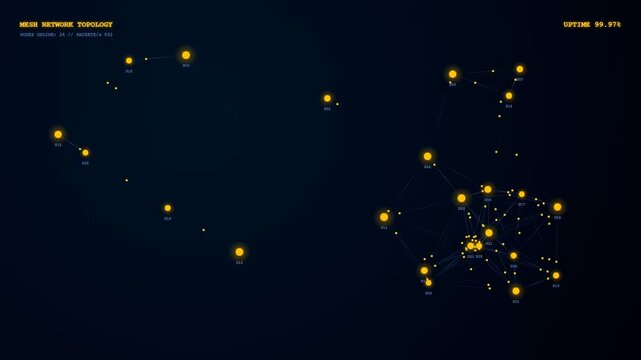 A digital representation of realtime data streaming visualized as glowing nodes connected by bright lines shifting across a dark void in this animated abstract sequence