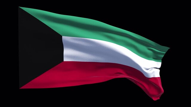 Realistic animation of the Kuwait flag waving in the wind, ideal for national identity projects, news visuals, travel content, cultural videos, presentations, national holidays and web banner use.