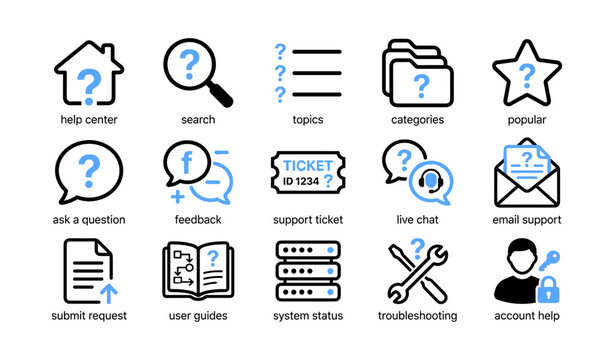 Help and support icons showing contact options on white