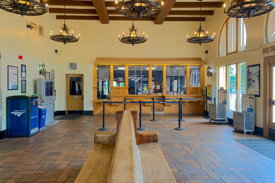 FULLERTON, CA - MAY 2026: Fullerton Amtrak station terminal interior