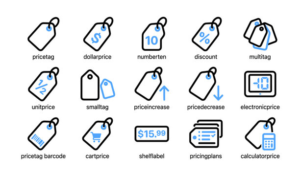 Price tag icons showing pricing symbols and labels