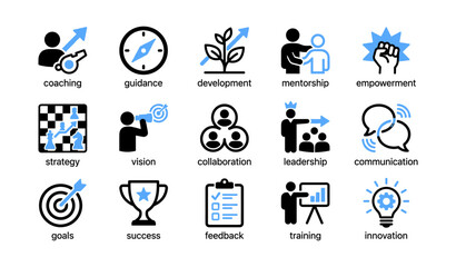 Fototapeta premium Business coaching and leadership icons on white background
