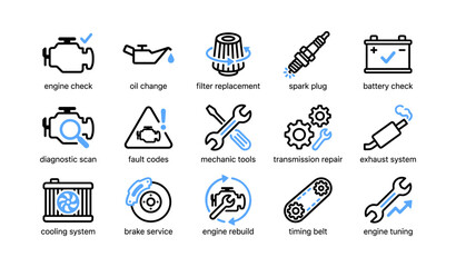 Automotive maintenance icons showing service types grid