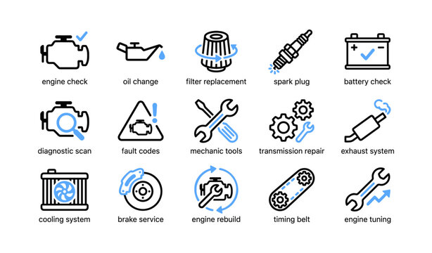 Automotive maintenance icons showing service types grid