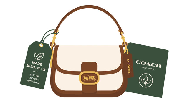 Coach handbag in brown beige leather with strap.