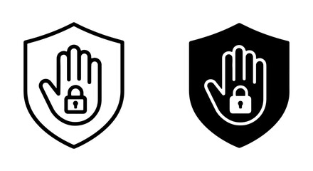 Obraz premium Security Shield Icons: Hand Stop Symbol, Lock Protection, Privacy Safety